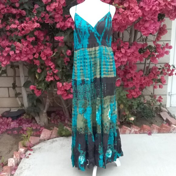 Bila Dress Bohemian 100% Cotton Lined Small Maxi Tie-Dye - Picture 1 of 8